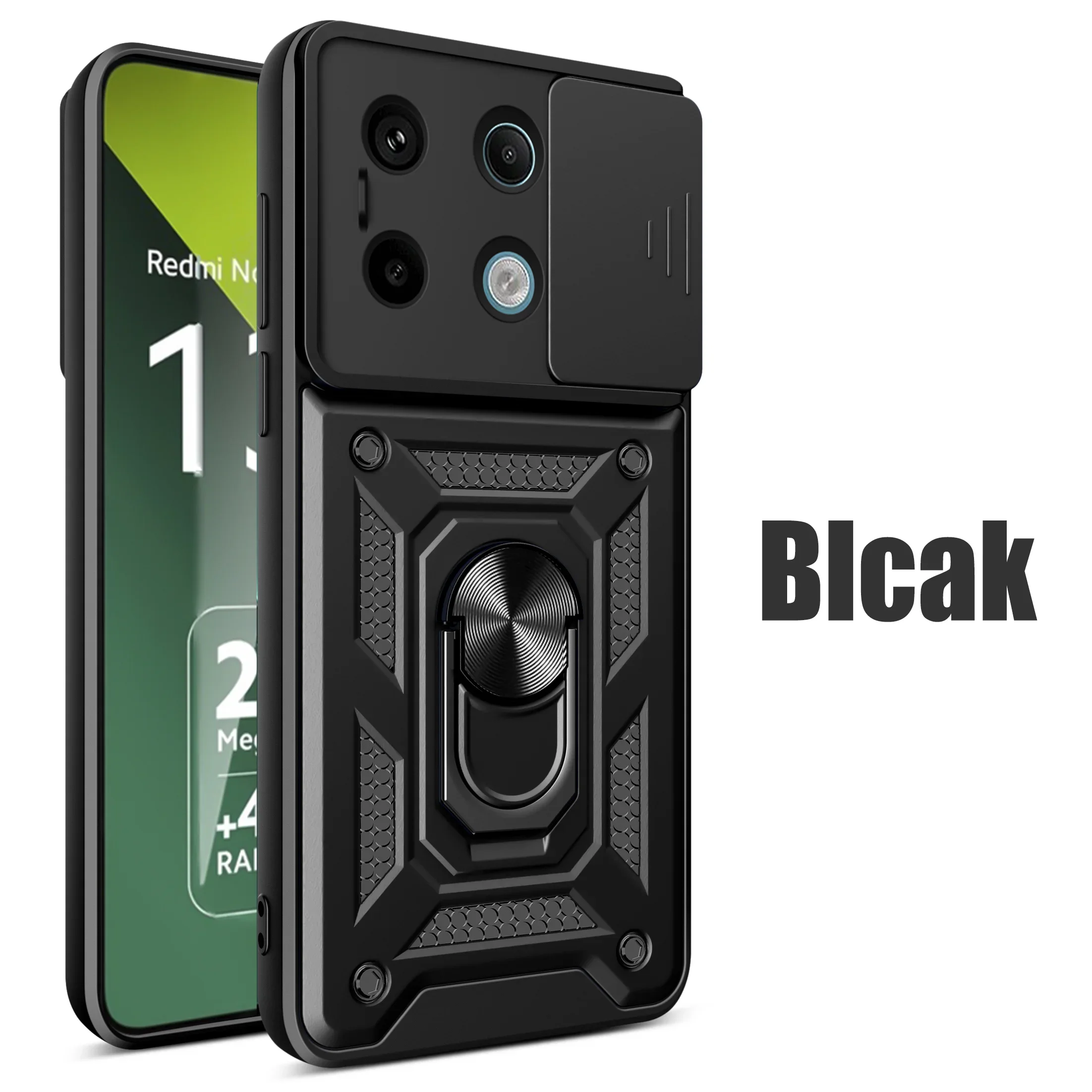 Slide Camera Armor Magnetic Case with Ring Holder - Durable Phone Cover