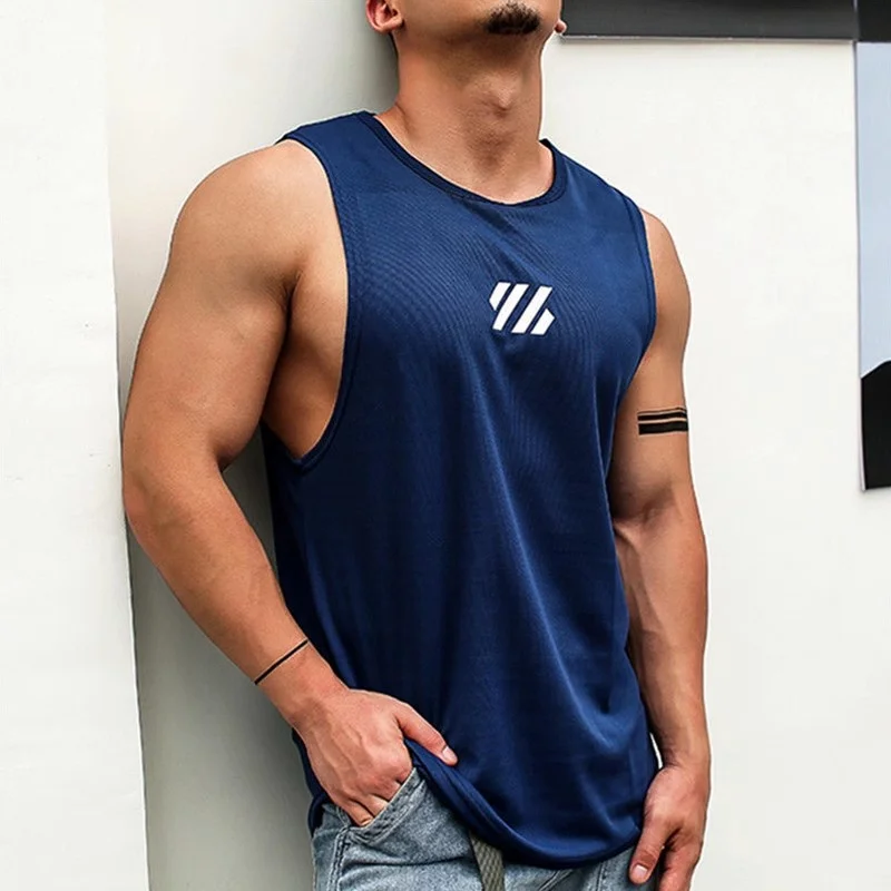 

Summer New Trend Men's Pullover Round Neck Mesh tank top Sports Fitness Tops Sleeveless Vest Quick-drying undershirt men Vest