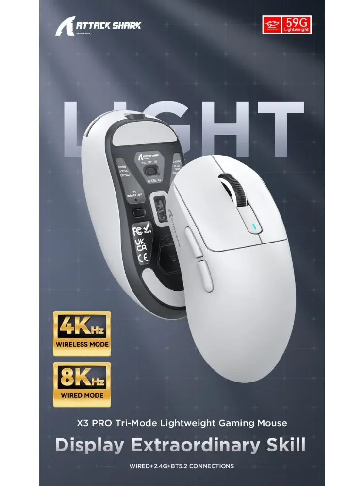 Беспроводная эргономичная игровая мышь, 3 режима, 4K 8K