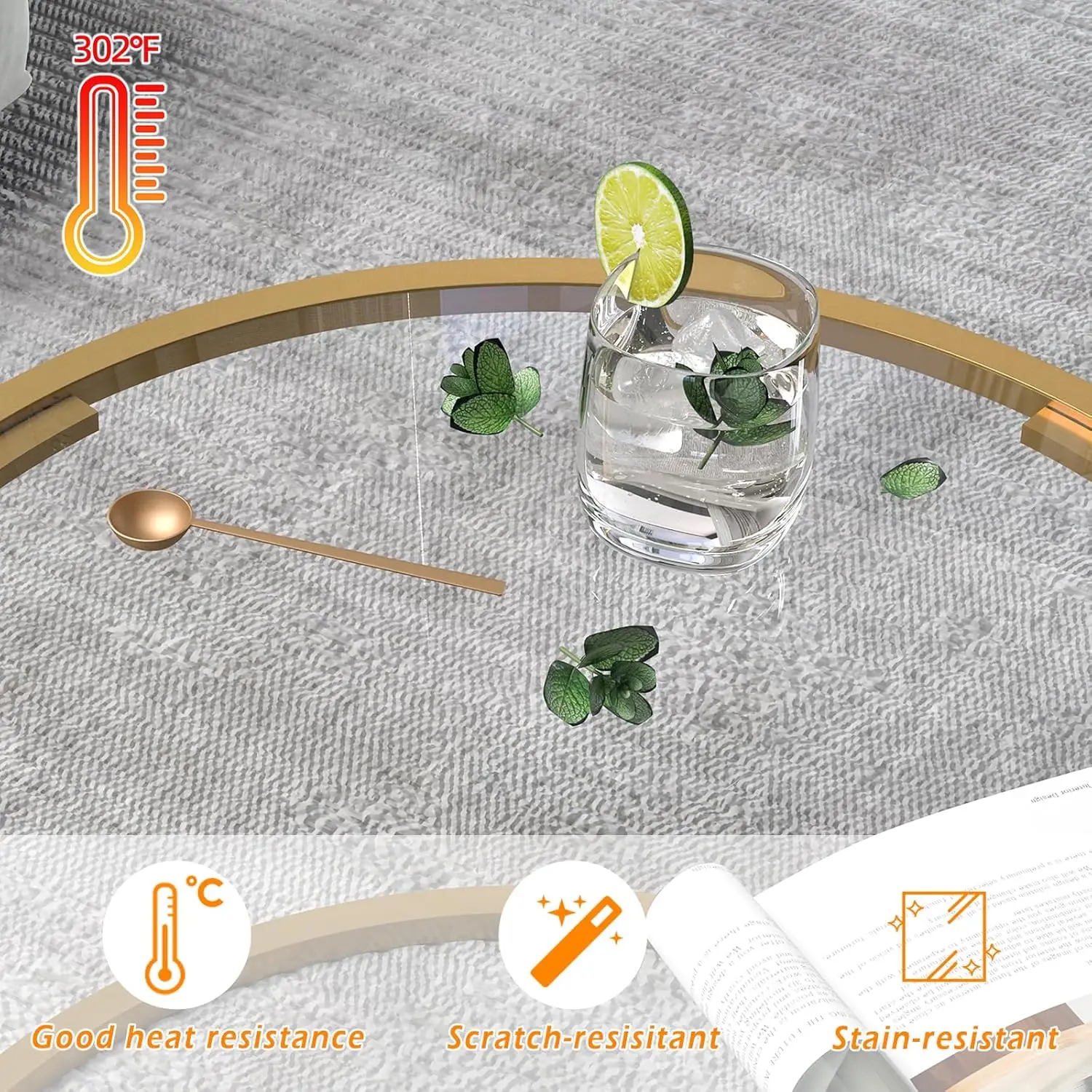 Glass Coffee Table,Round Gold Coffee Table for Small Space,27" Modern Center Table,Glass Top Clear Coffee Table 4