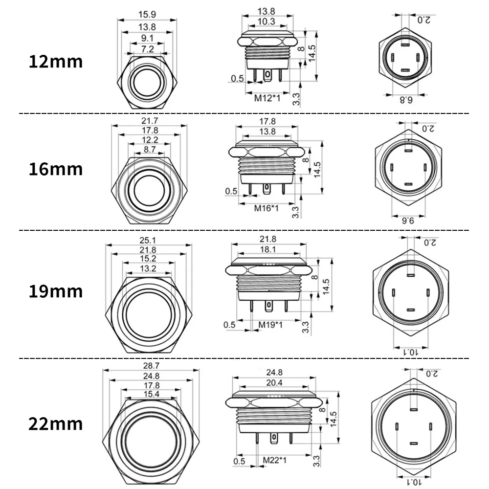 interruptor 12v 12mm 16mm 19mm 22mm anel 04