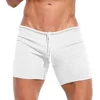 Mens Sexy Drawstring Ribbed Sleepwear Shorts Outdoor Sports Jogging Gym Sportswear Short Pants Holiday Casual Slim Male Shorts 2