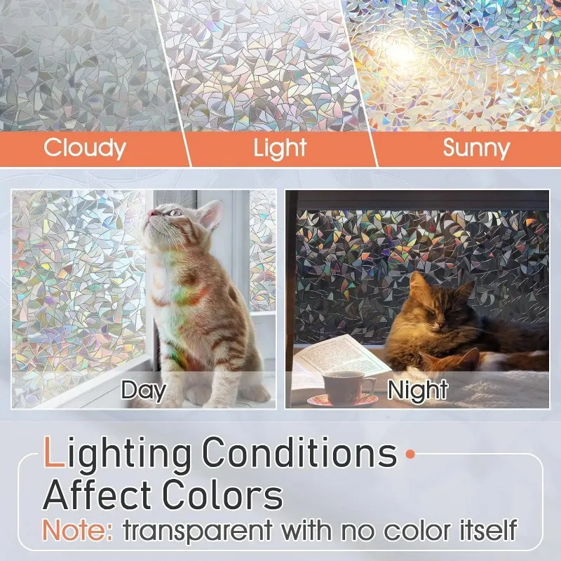 Frosted Anti Peeping Window Privacy Film Rainbow Window Clings 3D Decorative Stained Glass Windows Decals Static Cling