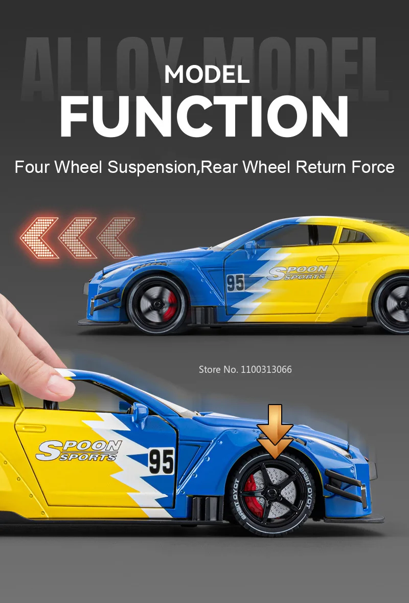 1:24 Nissan Gtr Sport Simulation Alloy Model Sound Light With Smoke