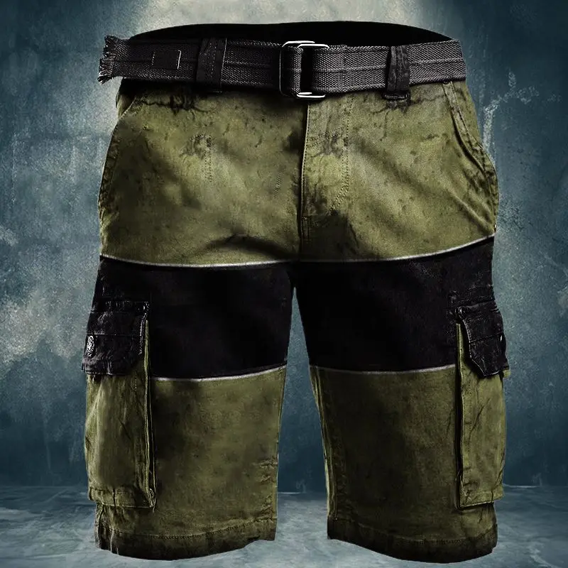 New men's shorts, summer stretch denim shorts, retro street wear, old slim fit short jeans, patchwork design brand