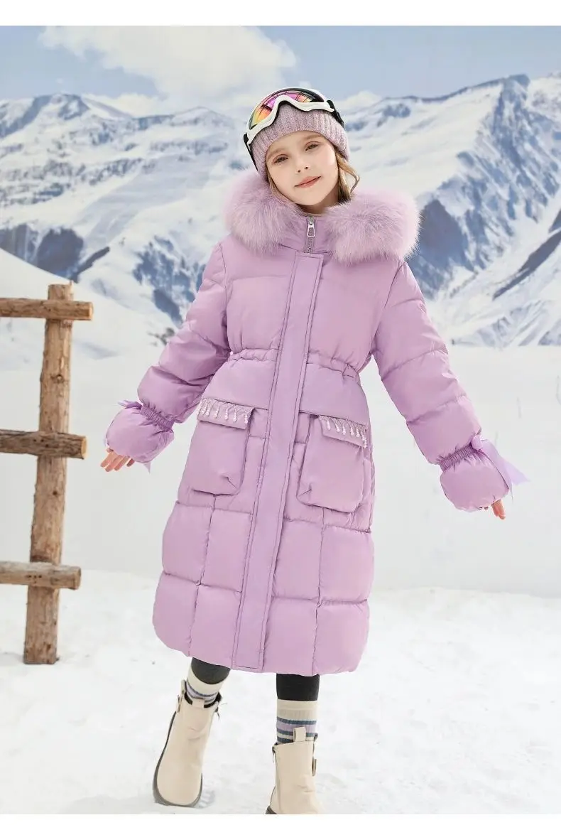 Girl Long Fur Collar Padded Jacket WinteChildren Girls Children Coat