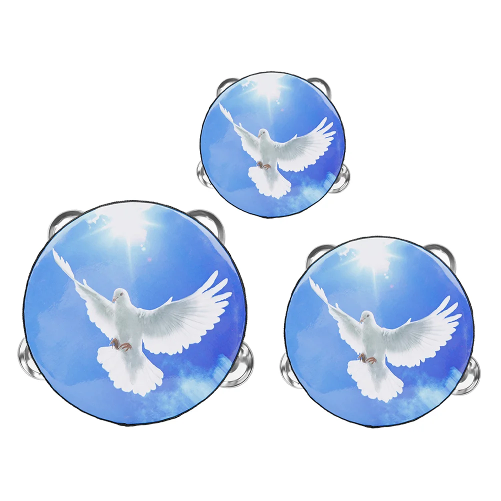 3 Pcs Tambourine Hand Drum Kids Educational Children Music Instrument Crank Musical