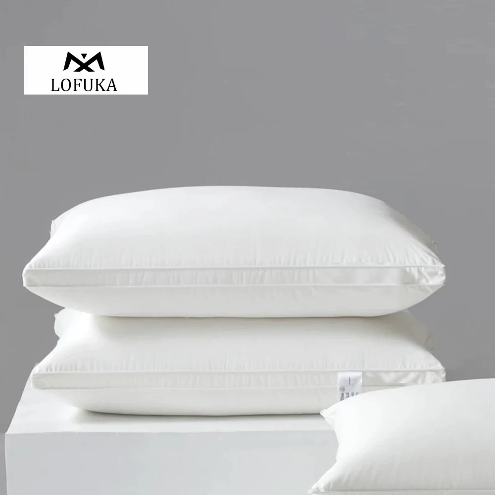 Lofuka Winter Goose Down Pillow Down Proof Cotton Cover Neck Protection Bedding 3D Style Queen King Sleep Bed Pillows