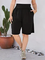 Summer 2024 new plus size women's knitted fabric loose solid color sports pants five-cent pants - Image 3