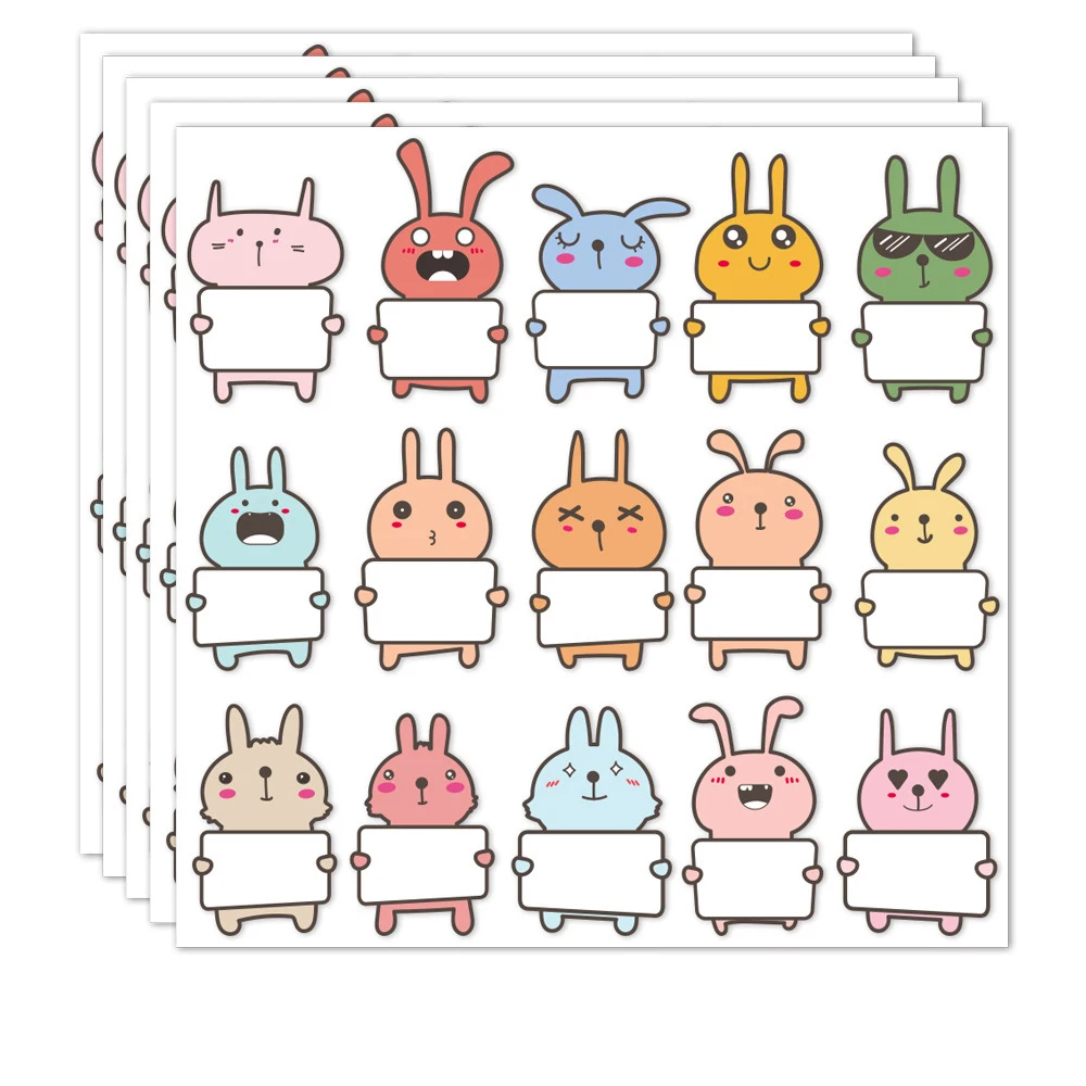 45-90pcs Cartoon Animal Stickers Name Stickers for School Supplies 15 Designs Blank Word Stickers for Bottle Labels Stationery