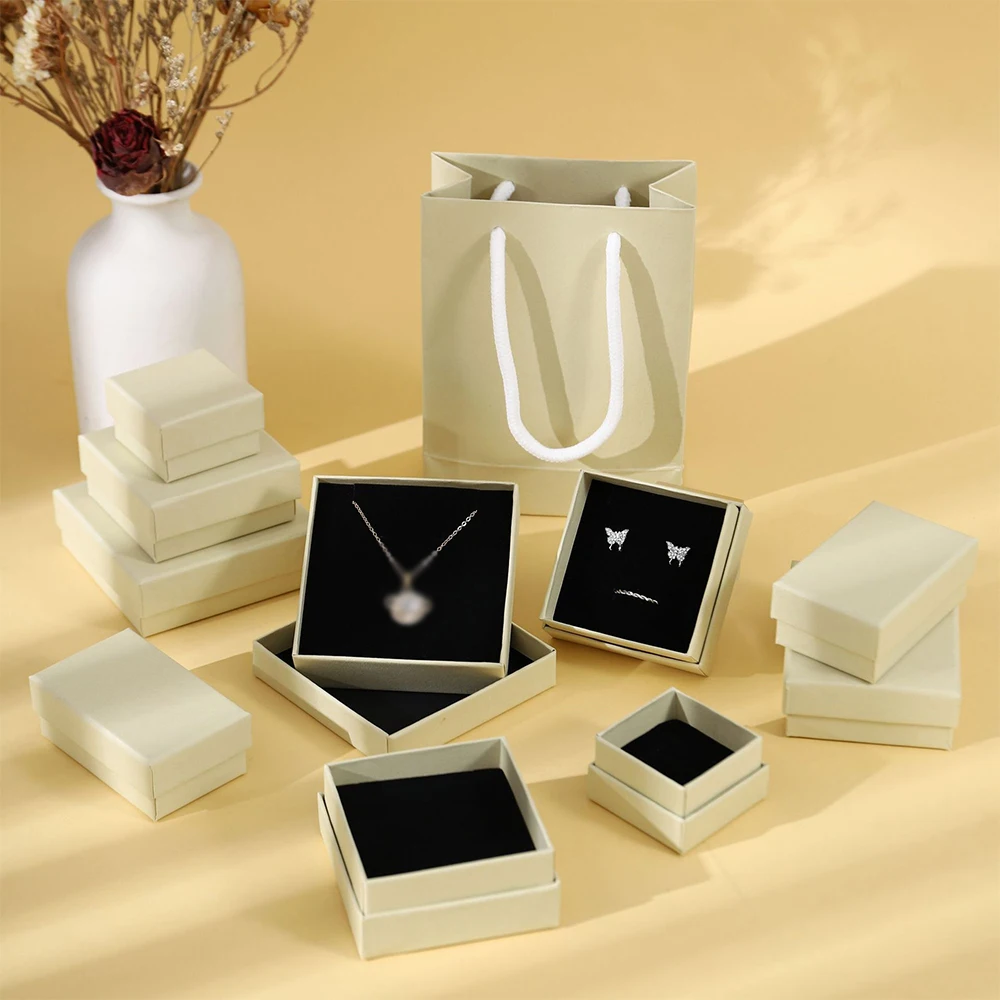 베이지 쥬얼리 포장 상자, 7x9x3cm 골판지 DIY 상자, 여성 반지 귀걸이 목걸이, 웨딩 포장 정리함 케이스, 최고의 선물