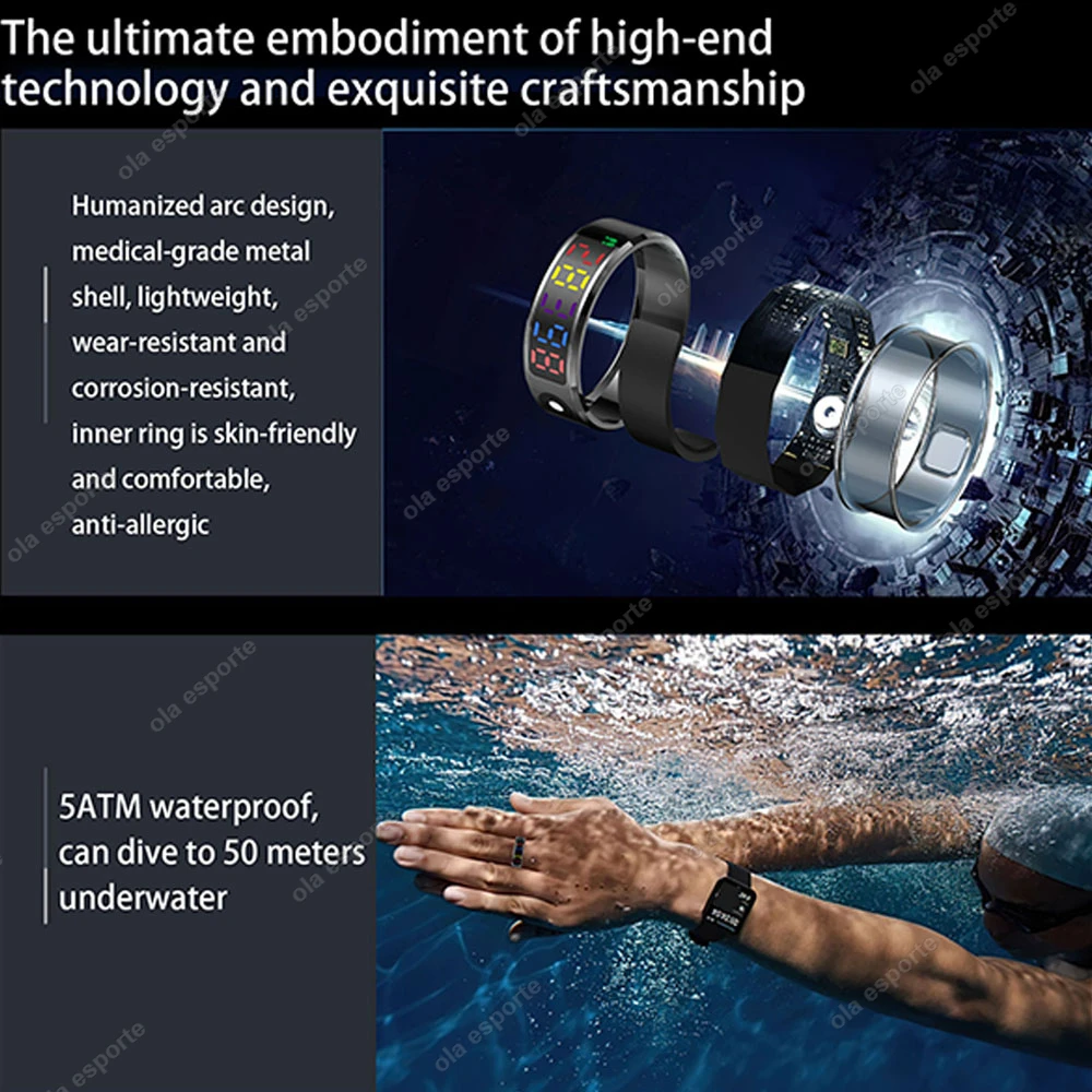 2025 New SR08 Smart Ring LED Display Screen Heart Rate Gesture Sweep Video Sleep Monitor 5ATM Waterproof Fitness Tracker Rings