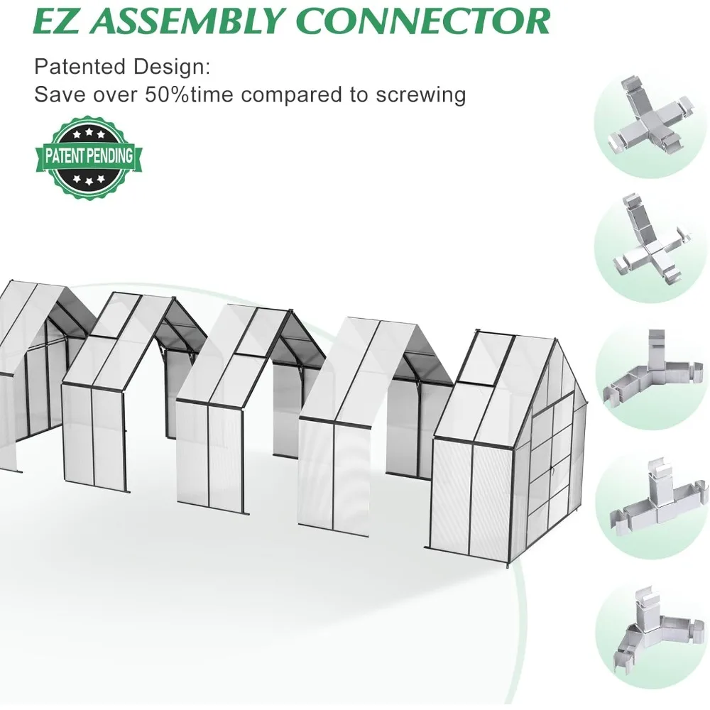 Upgraded Heavy Duty Aluminum Walk-in Greenhouse with Quick Setup Structure, Greenhouses 5