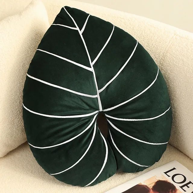 Nice Nordic Style Green Lifelike Leaf Plush Pillow Smile Face Plantain Leaves Love Shape Nap Sleep Cushion Sofa Decor Gift