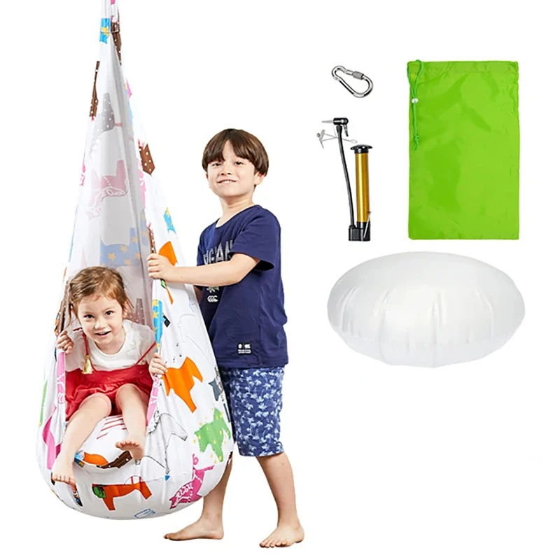 Kids Swing Seat Kids Pod Swing Seat Cotton Canvas Child Hammock Chair with Air Cushion for Indoor And Outdoor Use Storage Bag Inflator