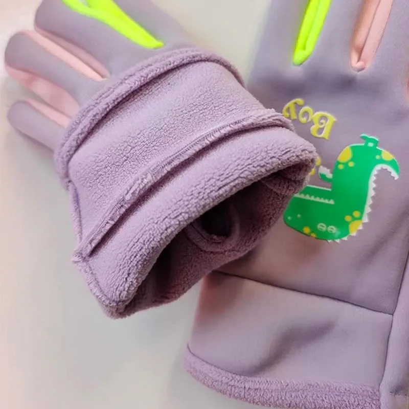 Winter Children Plush Warm Gloves Boys Girls Outdoor Windproof Skiing Cycling Gloves Students Toddler Cycling Mittens
