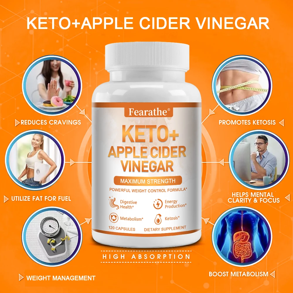 Premium Keto + Apple Cider Vinegar Capsules (with Mother)-Fat Burning, Energy and Focus, Appetite Control, Metabolism Boosting