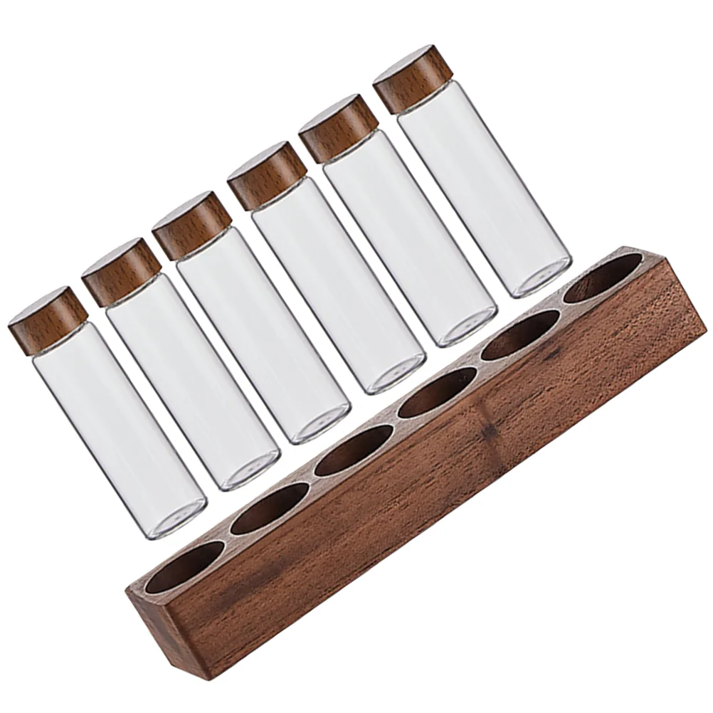 

Coffee Bean Storage Tubes Glass Coffee Bean Vials With Lids and Wooden Display Stand