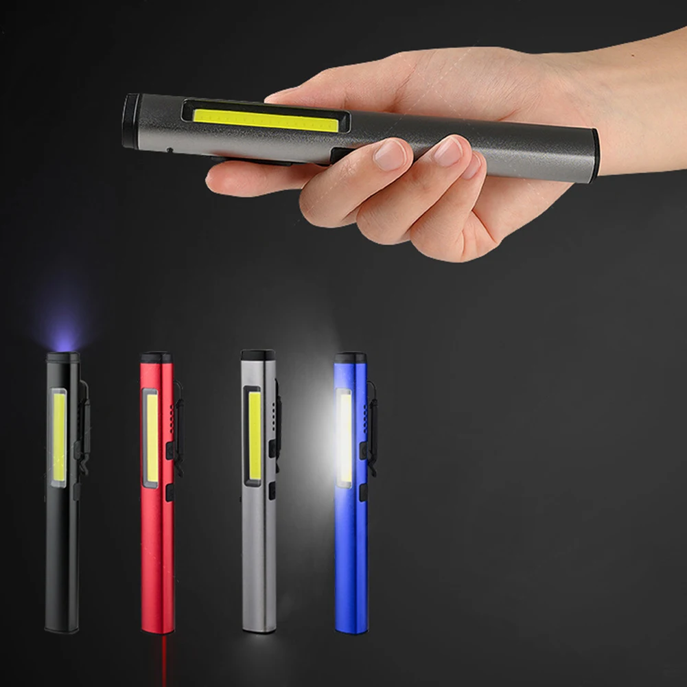 LED UV 마그네틱 작업 손전등, USB 충전 비상 토치, 매우 밝은 야외 캠핑 램프, COB 펜 손전등 랜턴