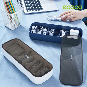 ECOCO Cable Storage Box Transparent Data Line Storage Container for Desk Stationery Multifunctional Headset Data Charging Line