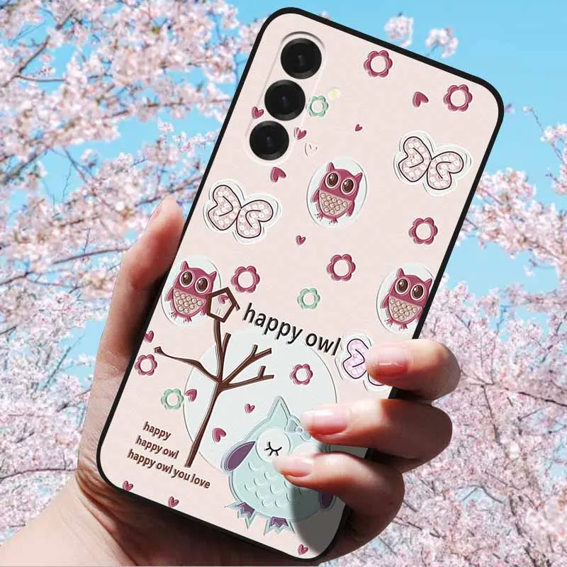 3D Relief Flower Embossed Soft Silicone Case with Cartoon Owl Design