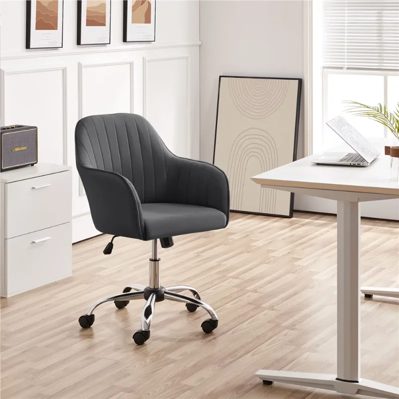 

Velvet Mid-Back Task Chair with Armrests, Gray computer chair
