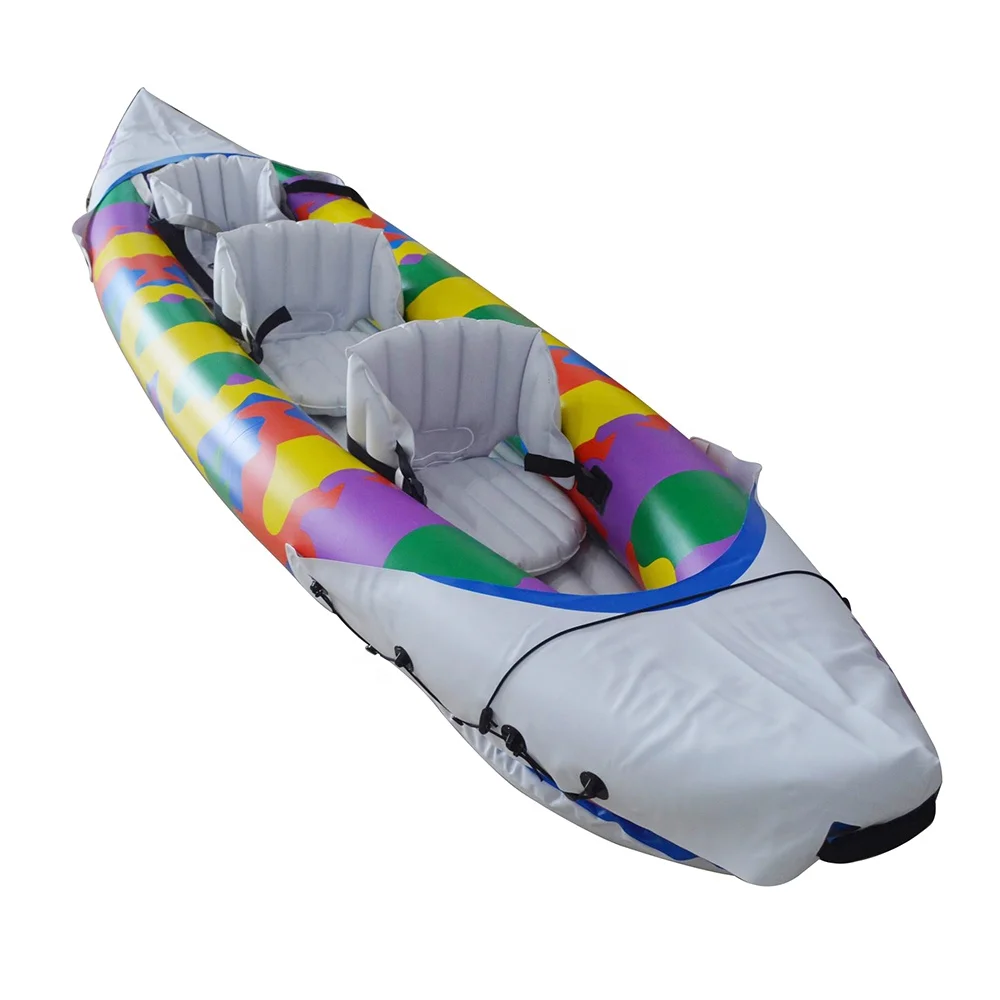 Canadian 3-Person 4m Inflatable Kayak PC Material Rowing Boat Paddle Fishing Pedals Surfing Camping Rafting