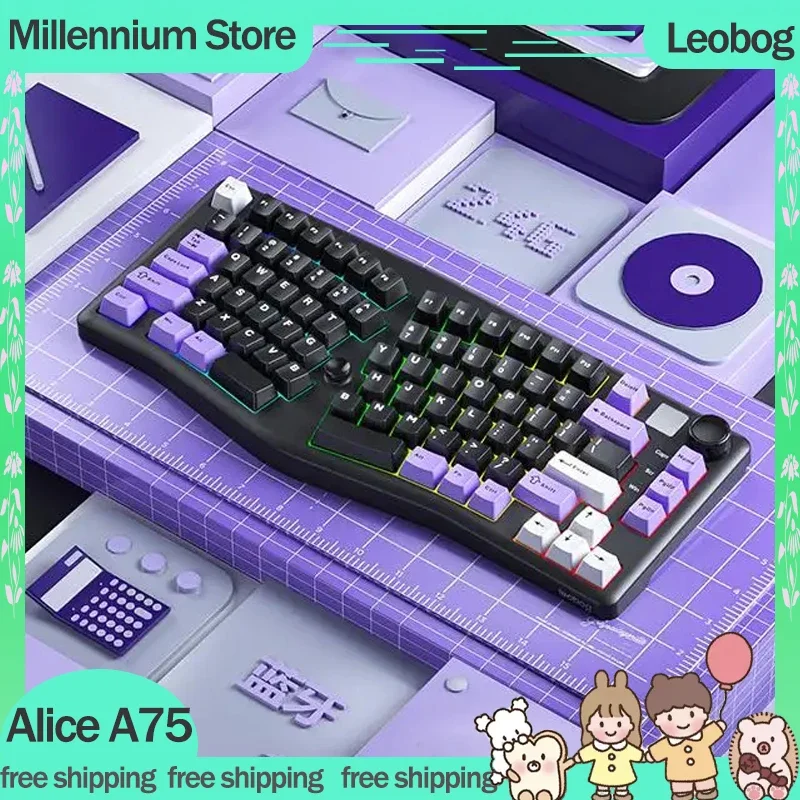 

Новинка, механическая клавиатура Leobog Alice A75, 3 режима, 2,4 ГГц, Беспроводная игровая клавиатура, эргономичная клавиатура Hot swap с RGB TOP, Игровая клавиатура AliceA75