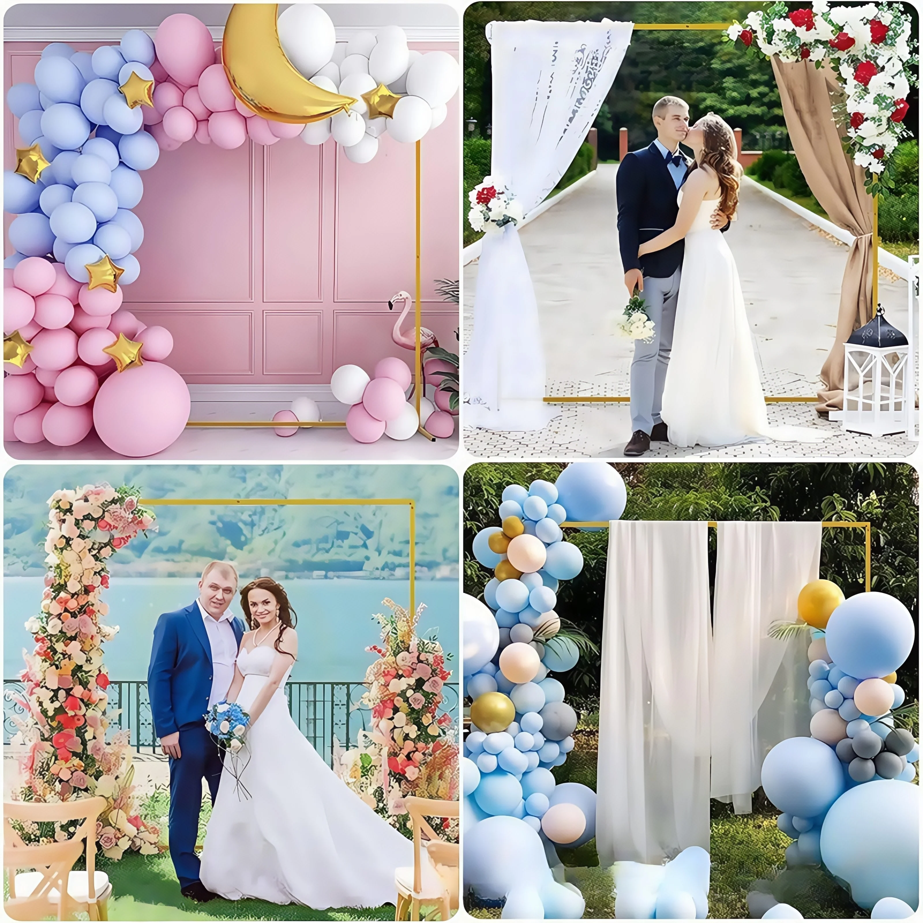 1Set Gold Wedding Arch Stand, Party Decor Balloon arch, Frame Backdrop Holder Bracket, Rectangular Metal Arch For Birthday Party