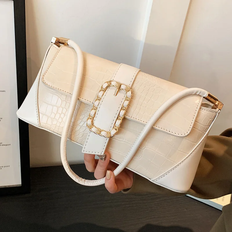 

2023 New Retro Women Beige Brown Underarm Bags Casual Lady Handbags Stone Pattern Shoulder Bags Female Chain Chic Armpit Bags