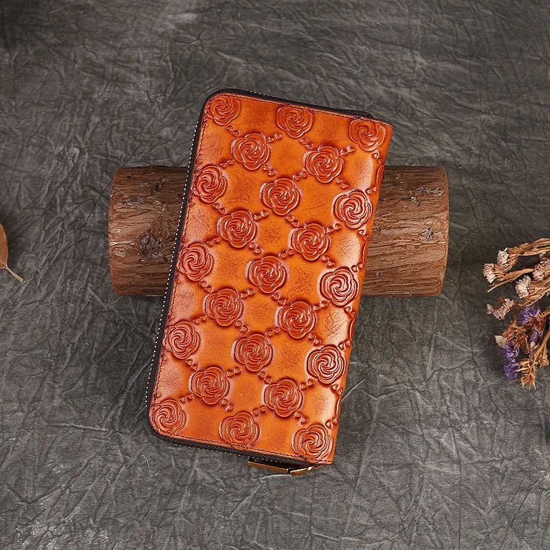 Cute Wallets For Women Girl Retro Genuine Leather Purse 3D Embossed Phone Coin Card Holder Clutch Ladies Luxury Mother Gift