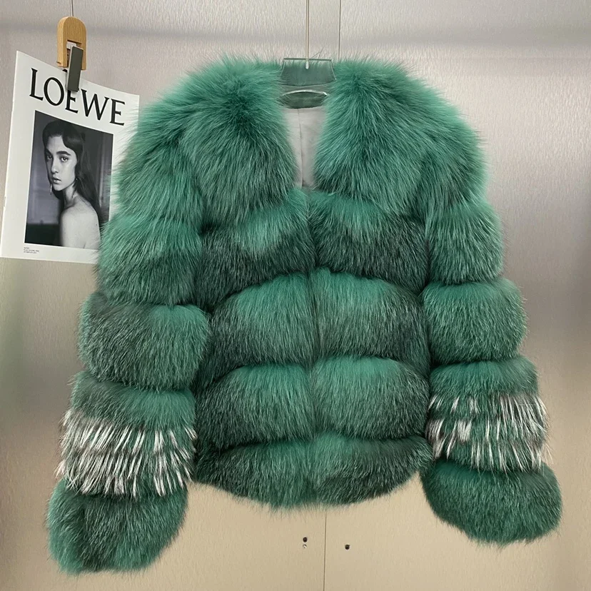 Real Fur Fox Winter Coat New Short Young Cross Fox 2023 Knitted Jackets Thick Warm High Street Autumn/Winter Women's Clothing