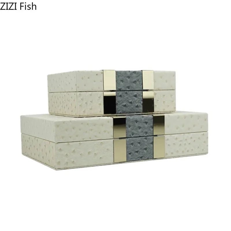 Minimalism Leather Jewelry Boxes Wood Rectangle Cosmetic Jars Dresser Table Desk Decoration Exquisite Jewelry Storage Jar 4