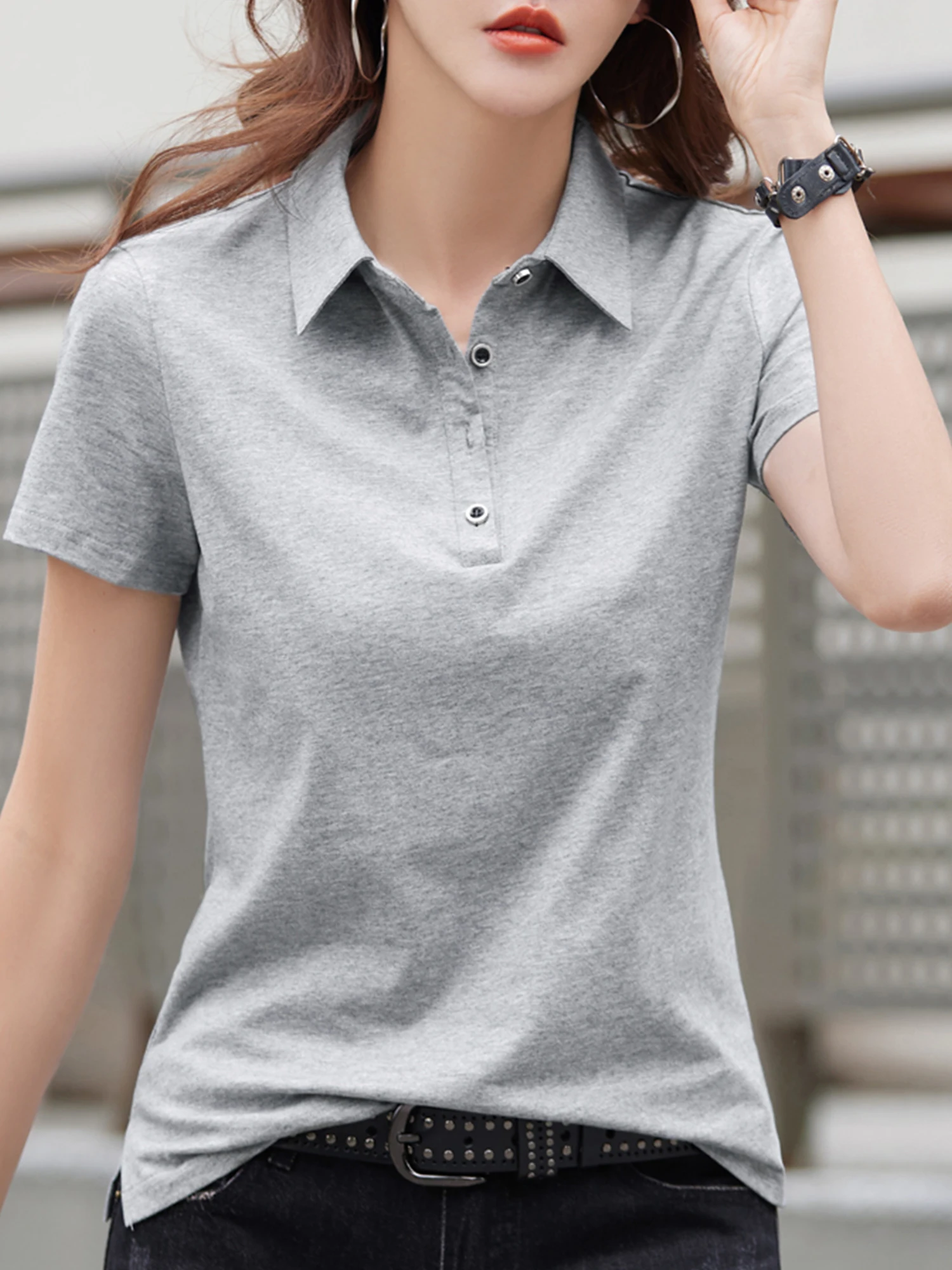 Women's solid color POLO shirt S97bd6b0484584ad68d89cf6dd25d2f78Z