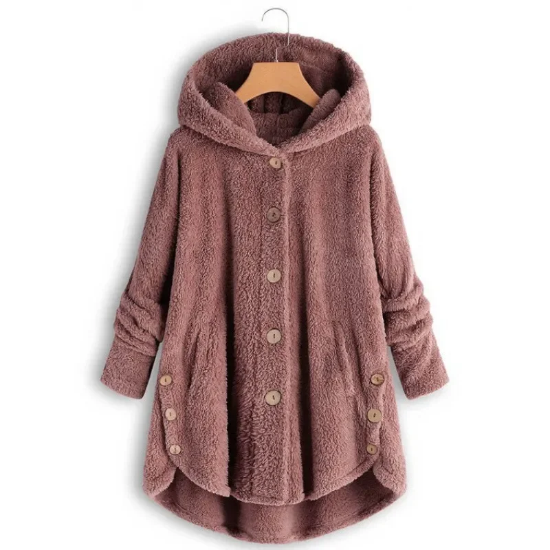 Autumn Winter Coat Women Warm Teddy Bear Coat Wool Jacket Female Plush Coat Hooded Jacket New Women's Coats Solid Color Jacket 2