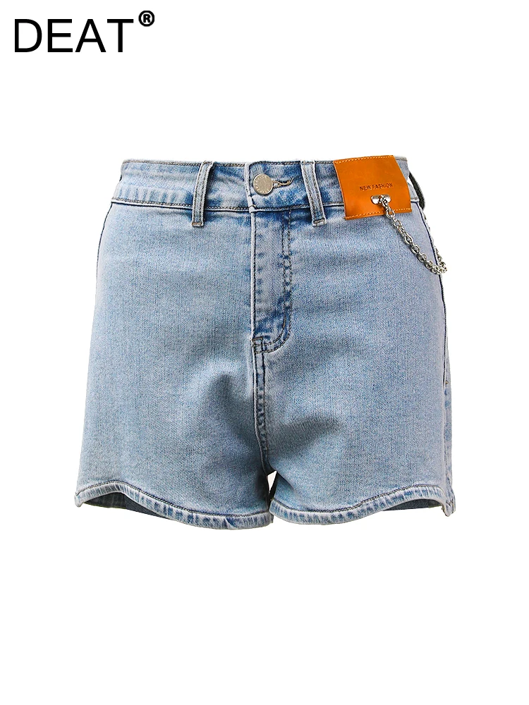 

DEAT Fashion Women's Denim Shorts High Waist Wave Hem Chain Decorate Pockets Zipper Slim Casual Pants Summer 2024 New CPG1397