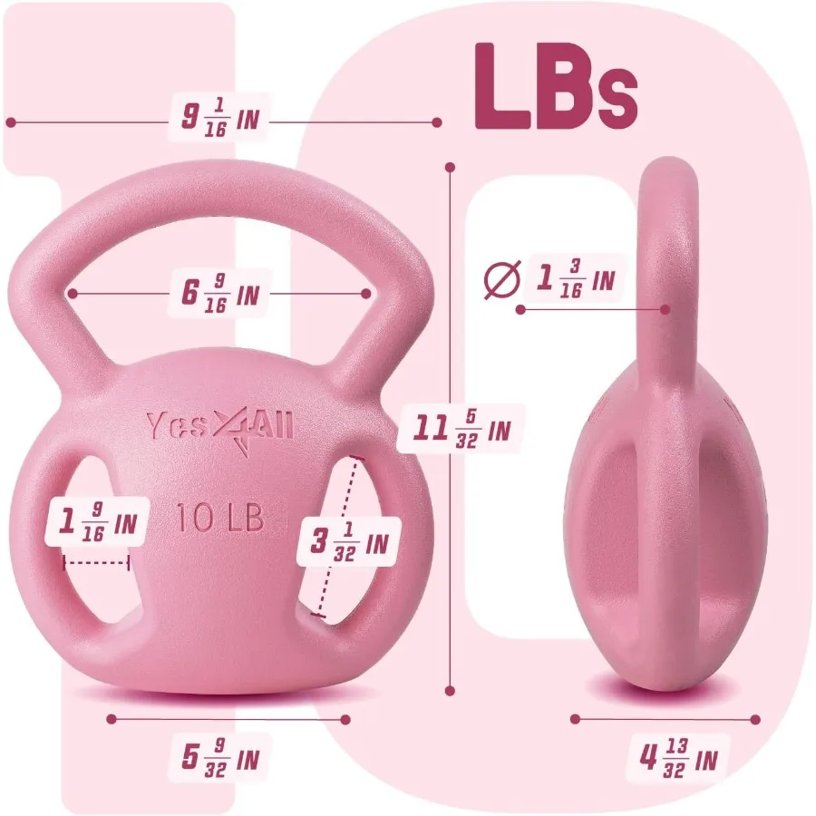 10LB Pink+15LB Green Kettlebell, Strength Training Kettlebells for Women, Wide Multi-grip Textured Handle for Home Gym Exercises