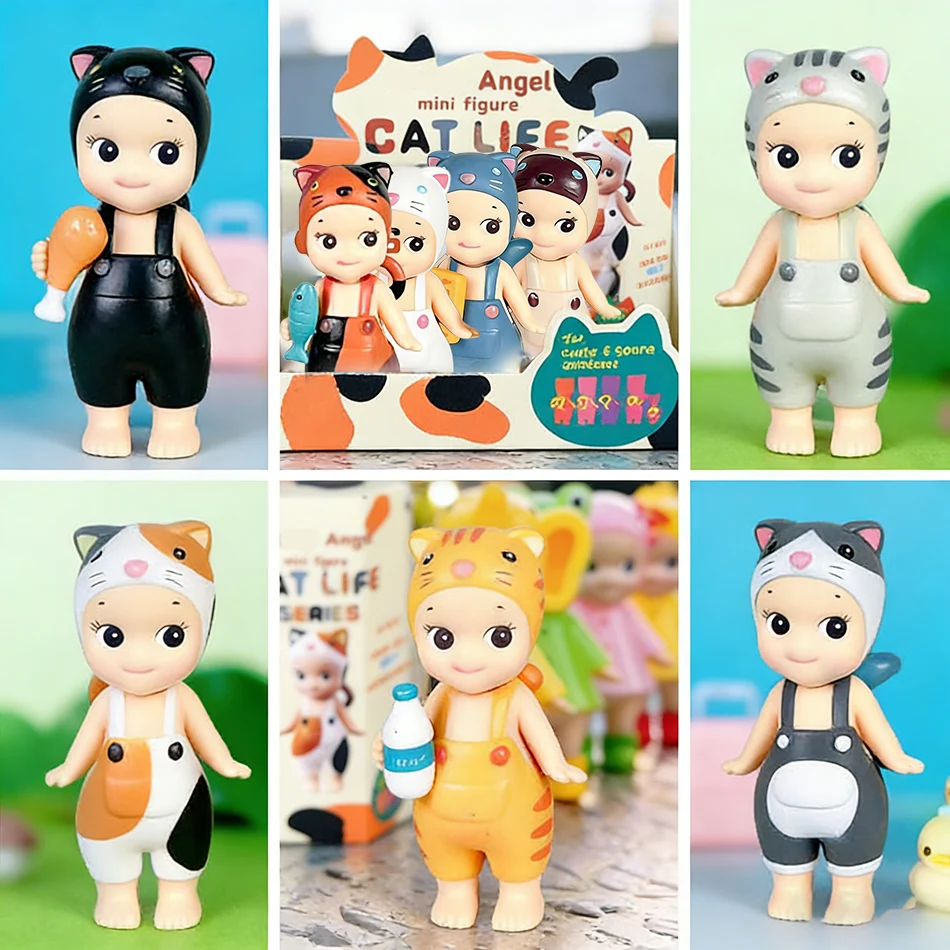 S Angle Dolls Mini Cat Life Serie Blindbox Niedliche Baby-Figur mit Katzenkleidung Kawaii Figurine Tischdekoration Geburtstagsgeschenke