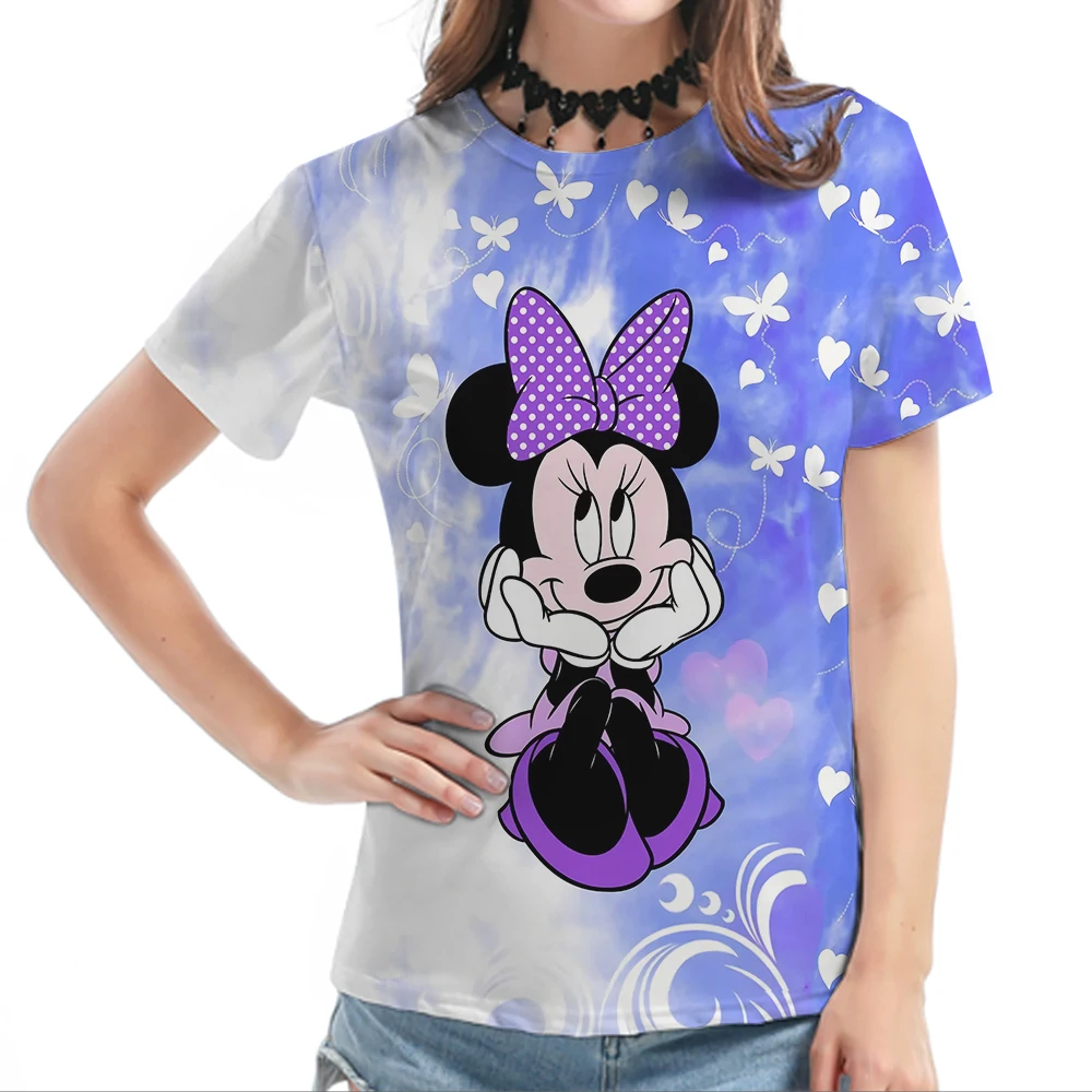 Disney Minnie Mouse T-shirt Women's Summer Casual Short Sleeved Girl Soft Breathable T Shirts Young Woman Streetwear Sport Shirt