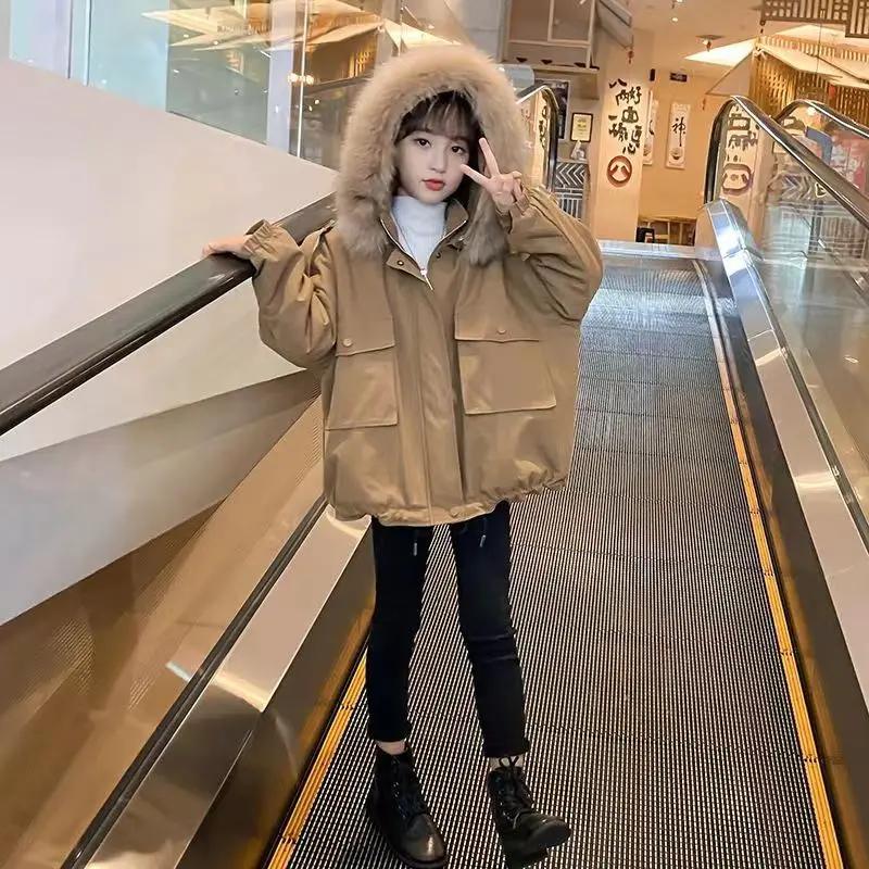 

2023 Fashion winter Coat Kid Girls clothing Clothes Hooded Thick Warm Jacket Outerwear Parka snowsuit 4-12 Yeas