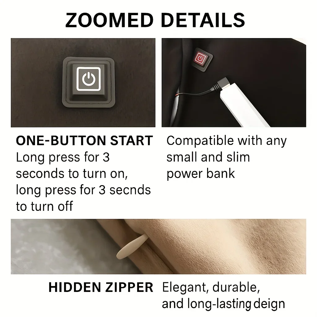 USB Plug-in Heated Scarf 3 Temp Modes Fast Heating Washable Safe Cozy Winter Gift for Women Men Office Travel Cold Weather - Image 4