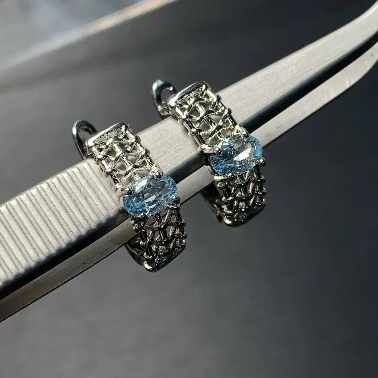 Natural BLUE TOPAZ HOOP Earrings For Women Jewelry Gift Simple Jewelry COPPER Elegant Design Luxury