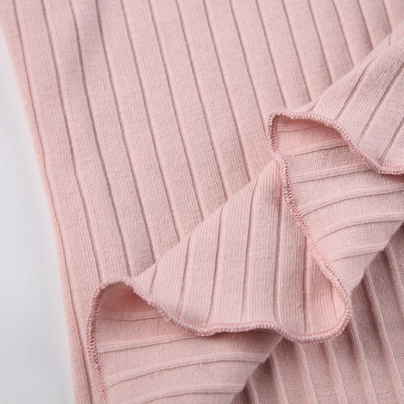Japanese Kawaii Sweet Pink Knitted Ribbed Tee Contrast Lace Tie Bow Square Collar Long Sleeve Basic Spring Autumn T Shirt Women