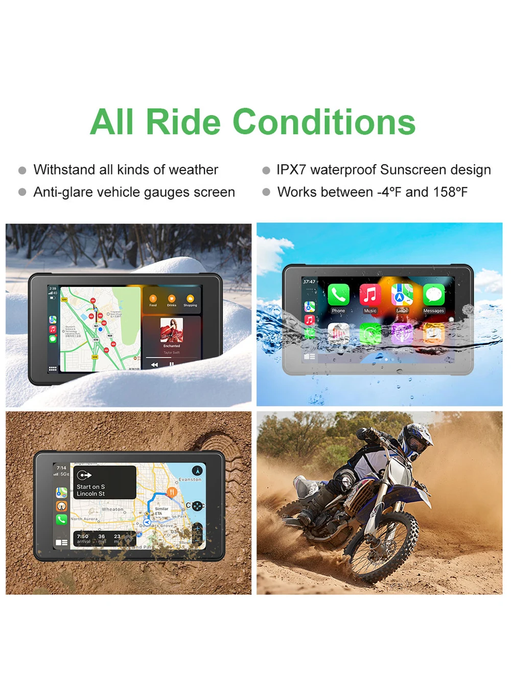 5 Inch Navigation Motorcycle Wireless Apple Carplay Android Auto Moto Navi GPS Navigator for Motorcycle IPX67 Waterproof Screen