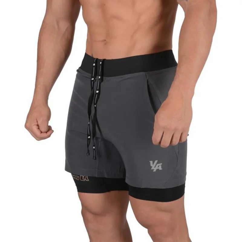 New Fitness Leisure Summer Basketball Men's Basketball Running Elastic Double-layer Fake Two Shorts 4