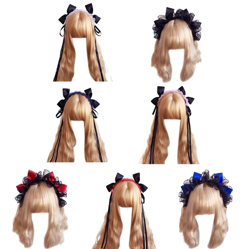 

Anime Maid Headband for Girls Ruffle Lace Headband with Ribbon Bowknot ComicShow Masquerade Balls Dropship