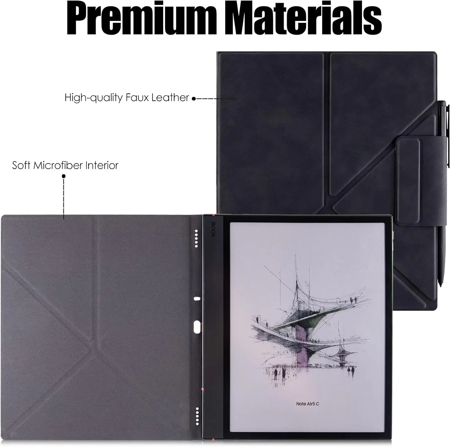 Magnetic Case with Auto Sleep/Wake and 2-Way Origami Stand Featuring Pen Buckle Design