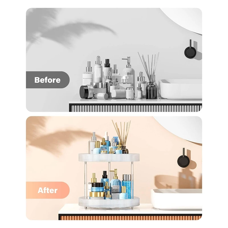 360° Rotating Storage Tray 2 Tier Lazy Susan Bathroom Countertop Organizer, Cosmetics And Perfume Organizer 3
