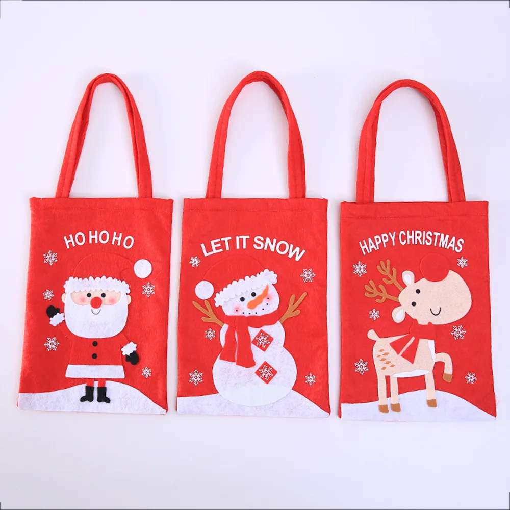 

10pcs Large Gift Bag Reusable Handle Bags Santa Claus Reindeer Snowman for Holiday Xmas Event Party Christmas Decoration