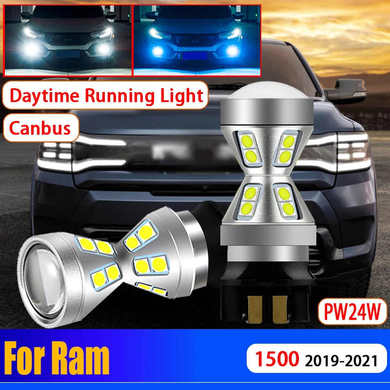 

2x Car Super Bright Canbus Error Free Day Signal Lamp PW24W Headlight DRL Daytime Running Light Bulb For Ram 1500 2019 2020 2021